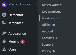 Elementor breakpoints option by Master Addons