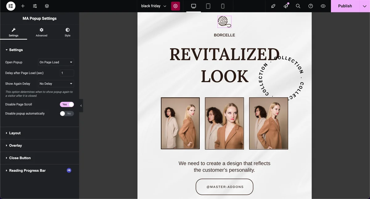 Master Addons popup builder in Elementor