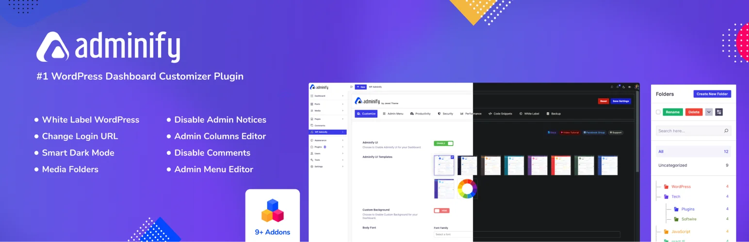 WP Adminify WordPress admin dashboard customizer plugin with dark mode
