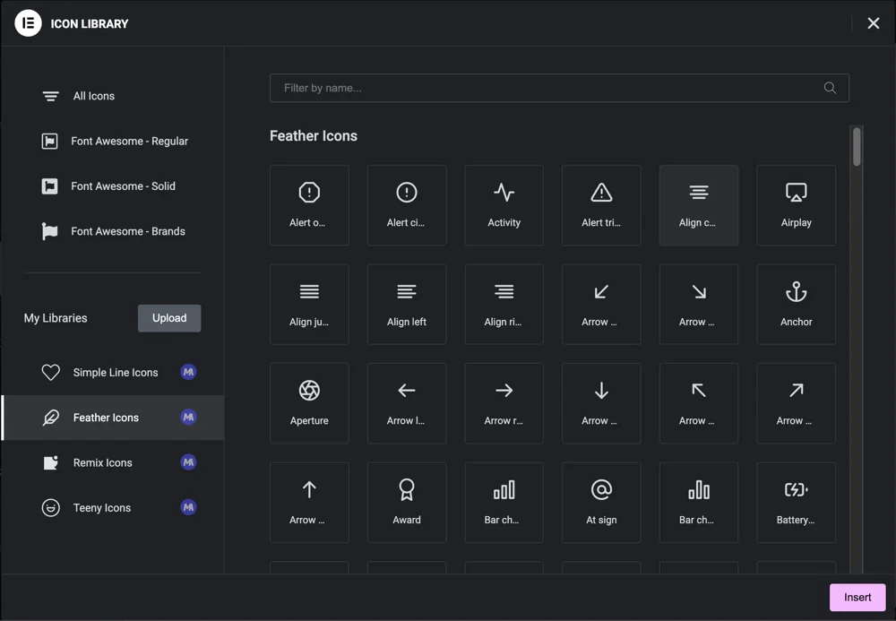 Feather icon in Elementor