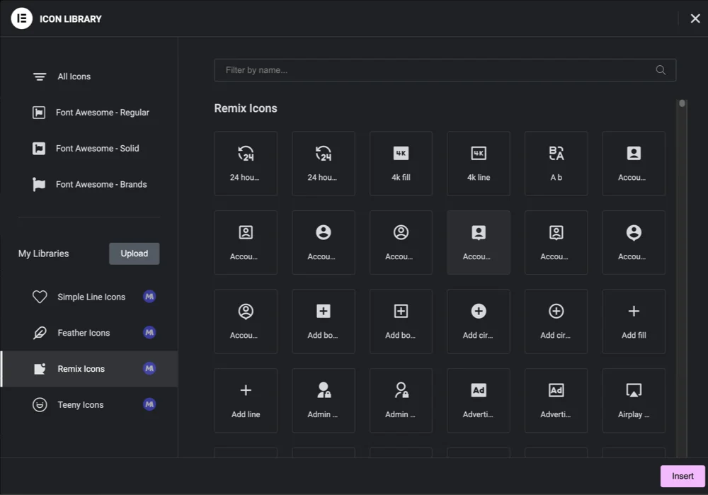 Remix Icons in Elementor editor