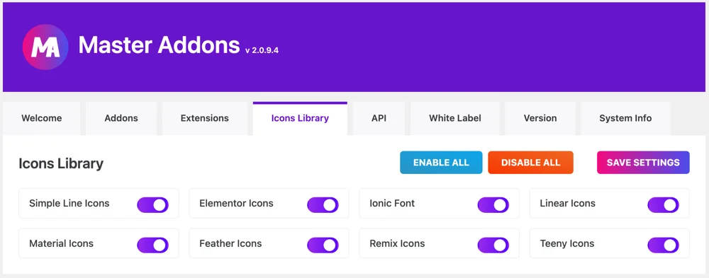7 Elementor icons library in Master Addons