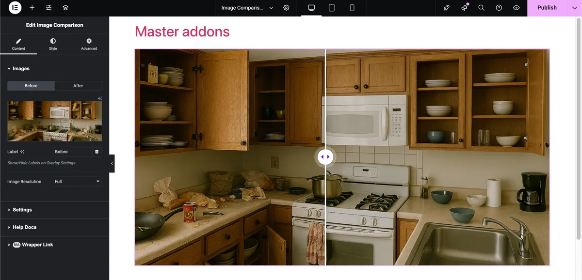 add before after image in the comparison element