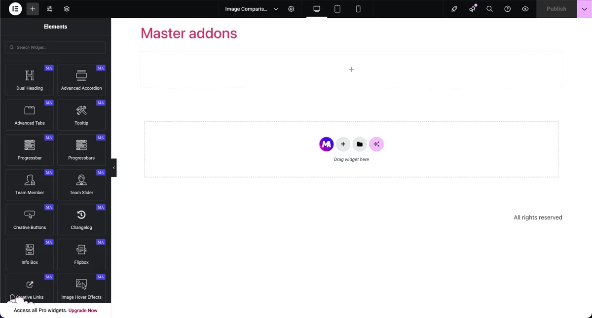 new landing page edit with elementor