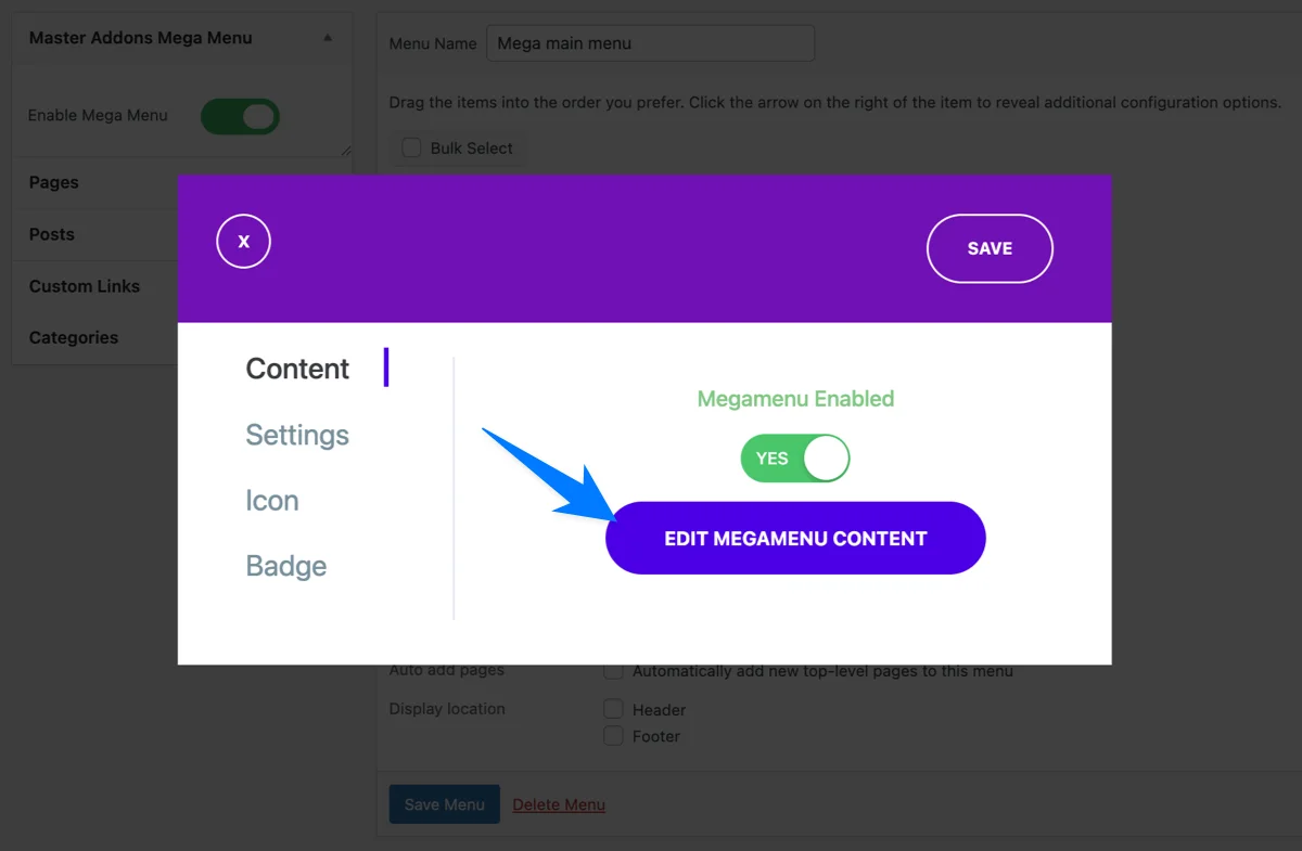 Add Mega menu content in Elementor Editor