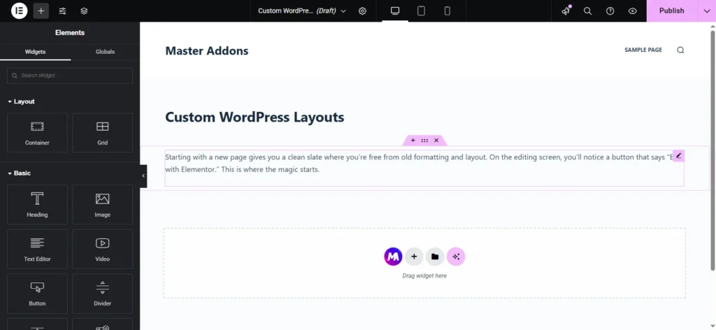 Elementor Editor Layout