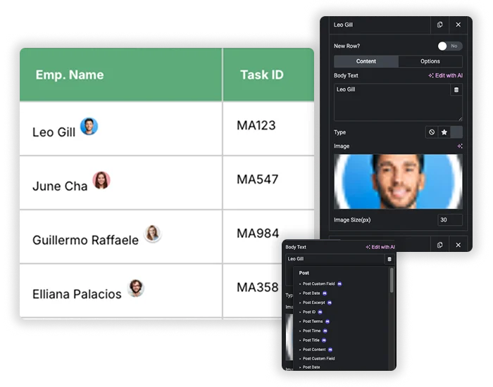 Cell Content Text Icons Image & Dynamic Data