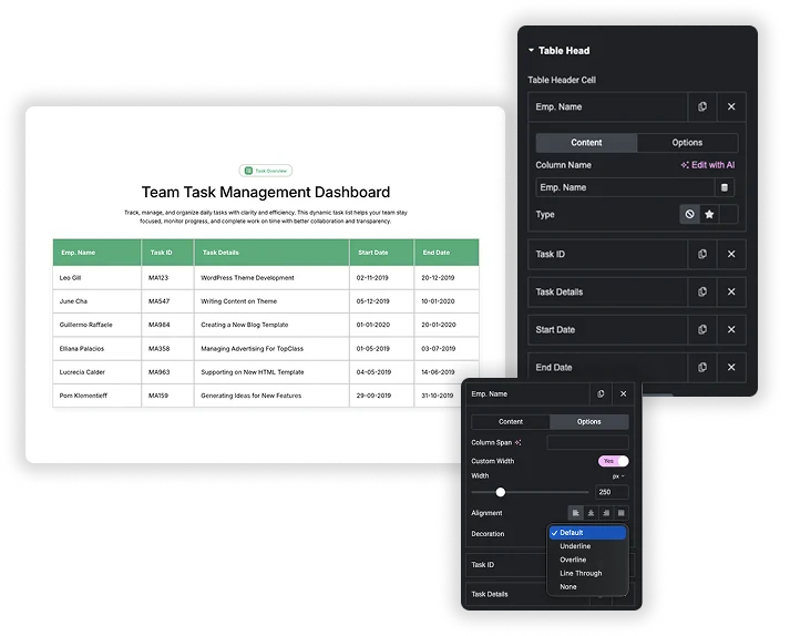 Visual Drag & Drop Table Builder