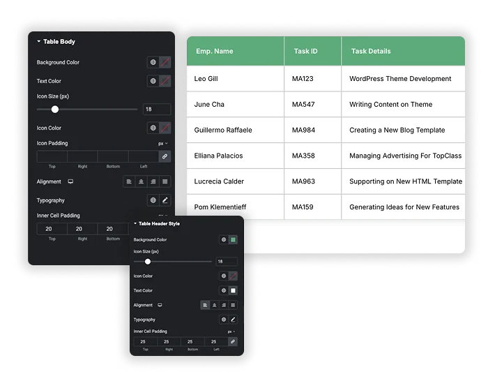 Separate Header & Body Styling Control