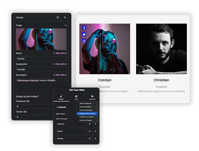 Social Profiles & Hover Effects