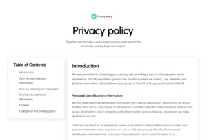 Table of Content with Privacy policy