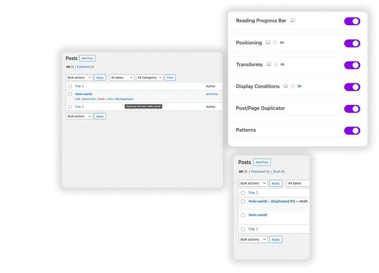 Exact Replicas in a Single Action
