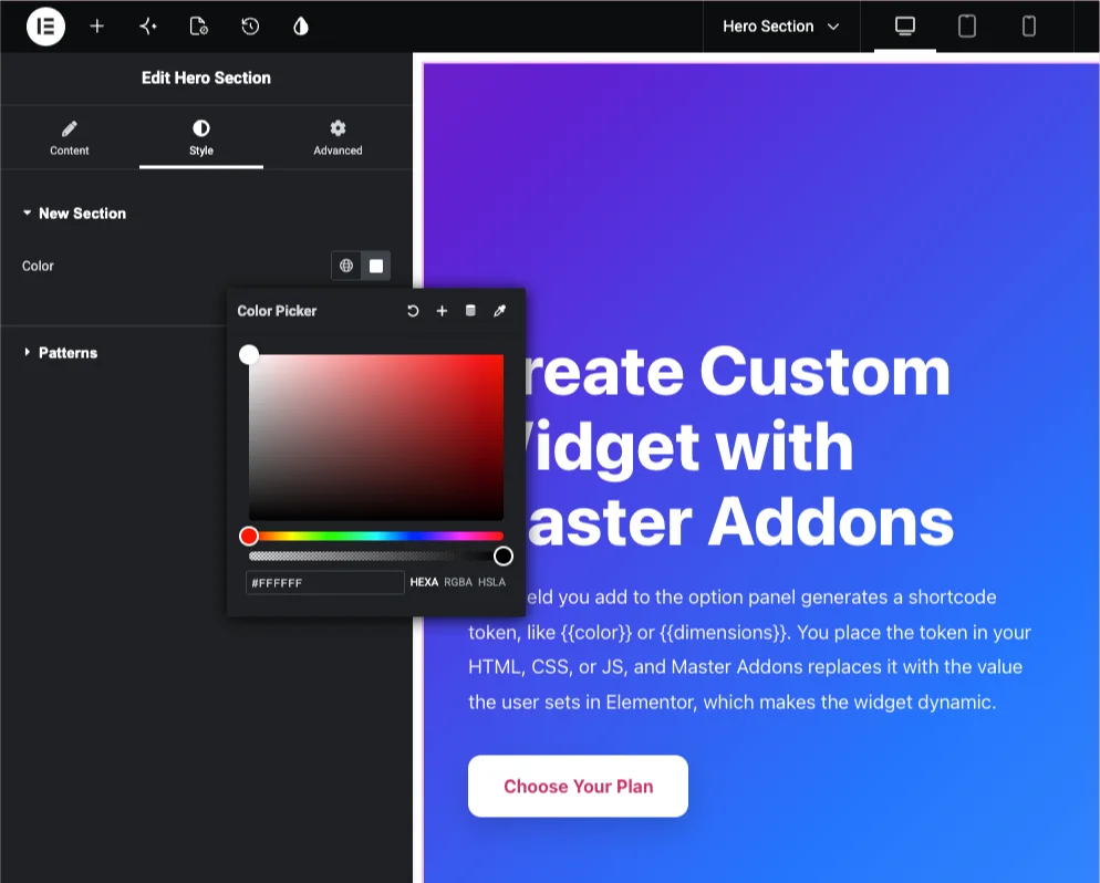 color widget option panel