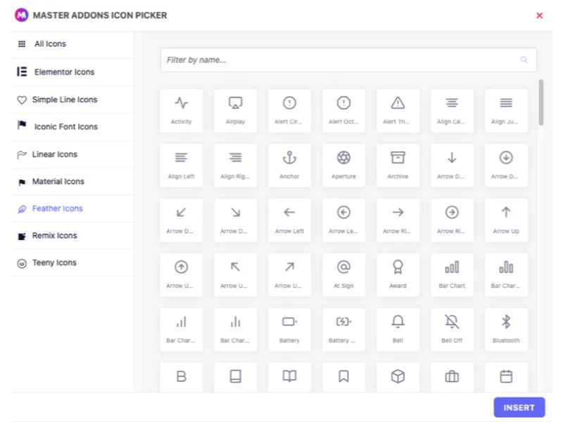 Feather icons for Elementor