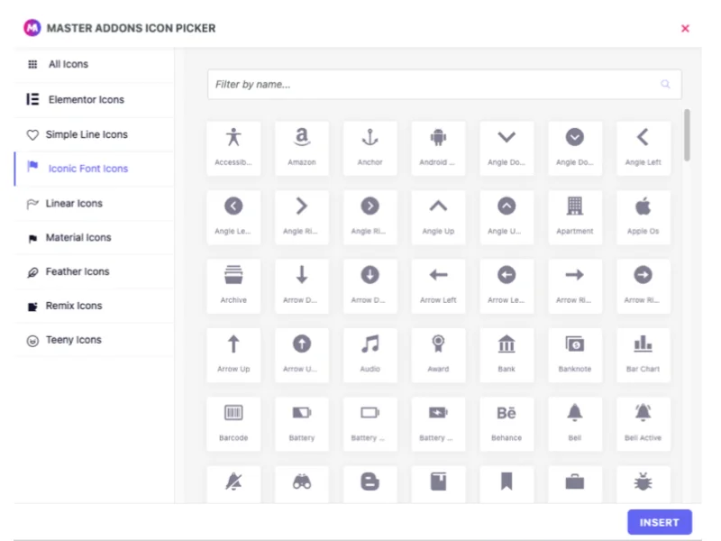 Iconic font icons for elementor