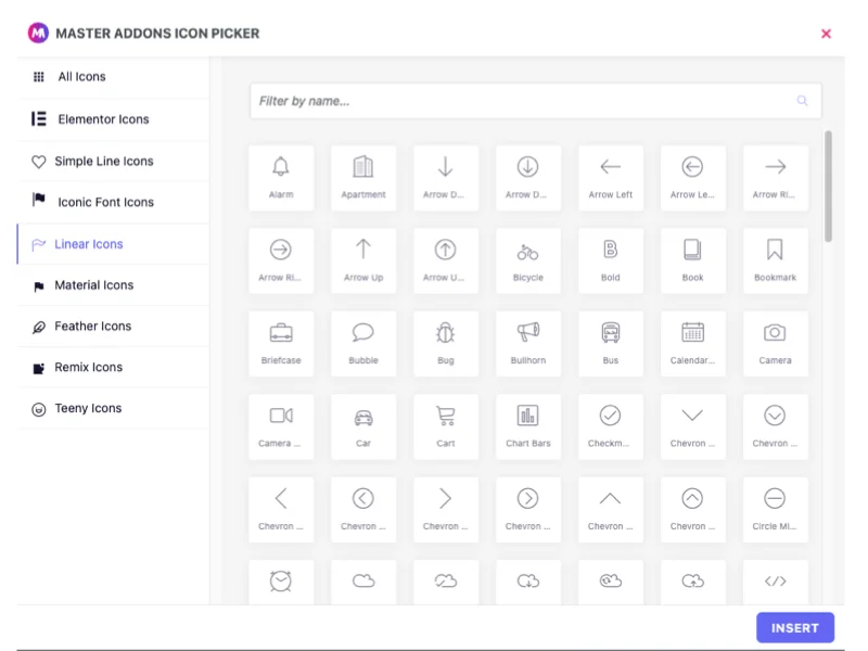 Linear icons for elementor