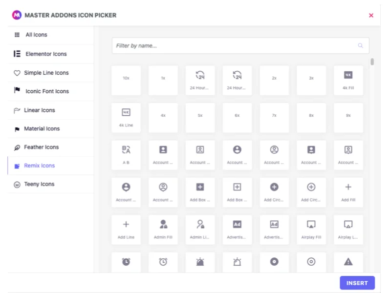 Remix icons for elementor
