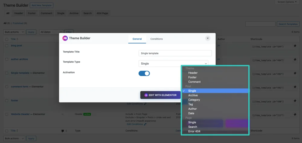 Master Addons template builder