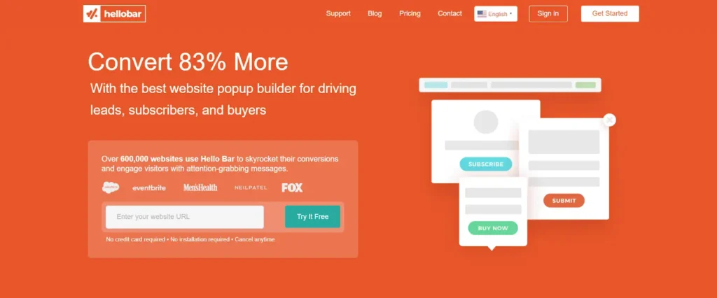 Hello Bar popup and notification bar builder