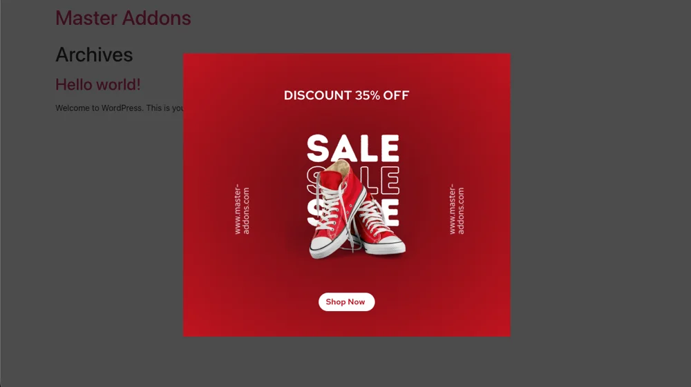 Popup preview on the website front end after publishing