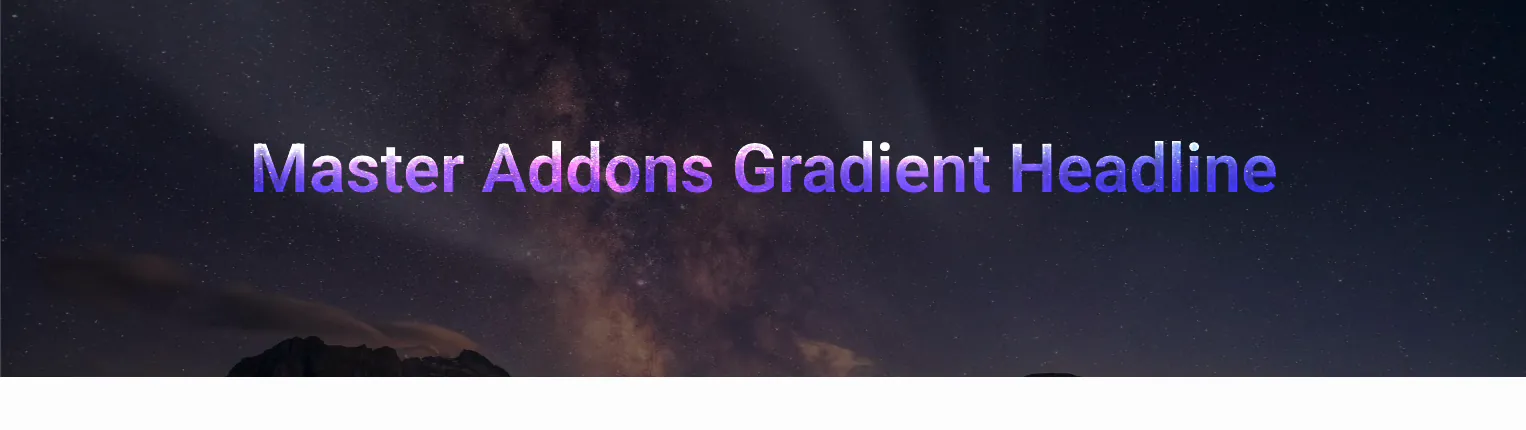 Elementor gradient text heading fading between two colors over a starry background image