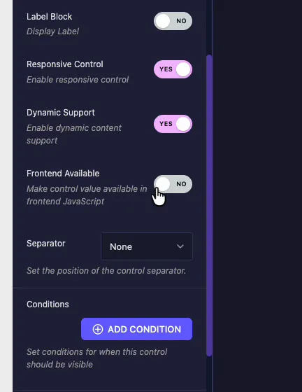 Common Settings for the Widget Builder Text field with Responsive Control and Dynamic Support enabled