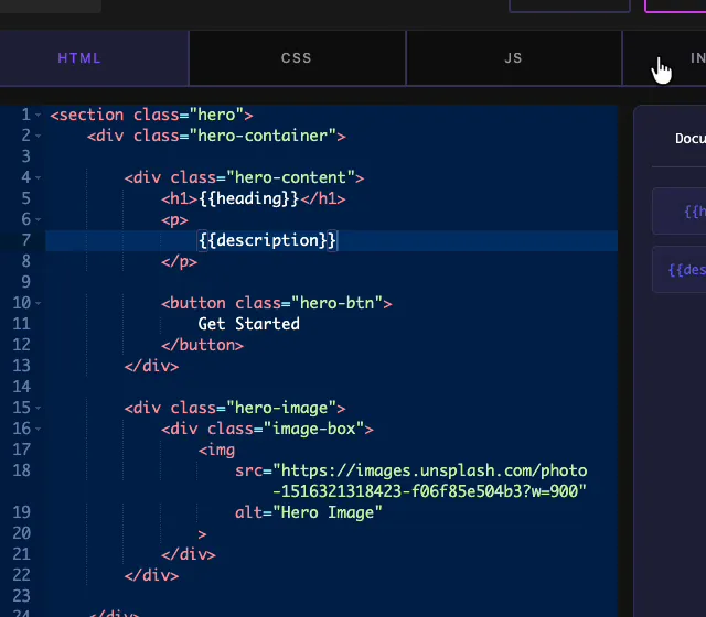 The description shortcode placed inside a paragraph tag in the Widget Builder HTML editor with the token in the documentation panel