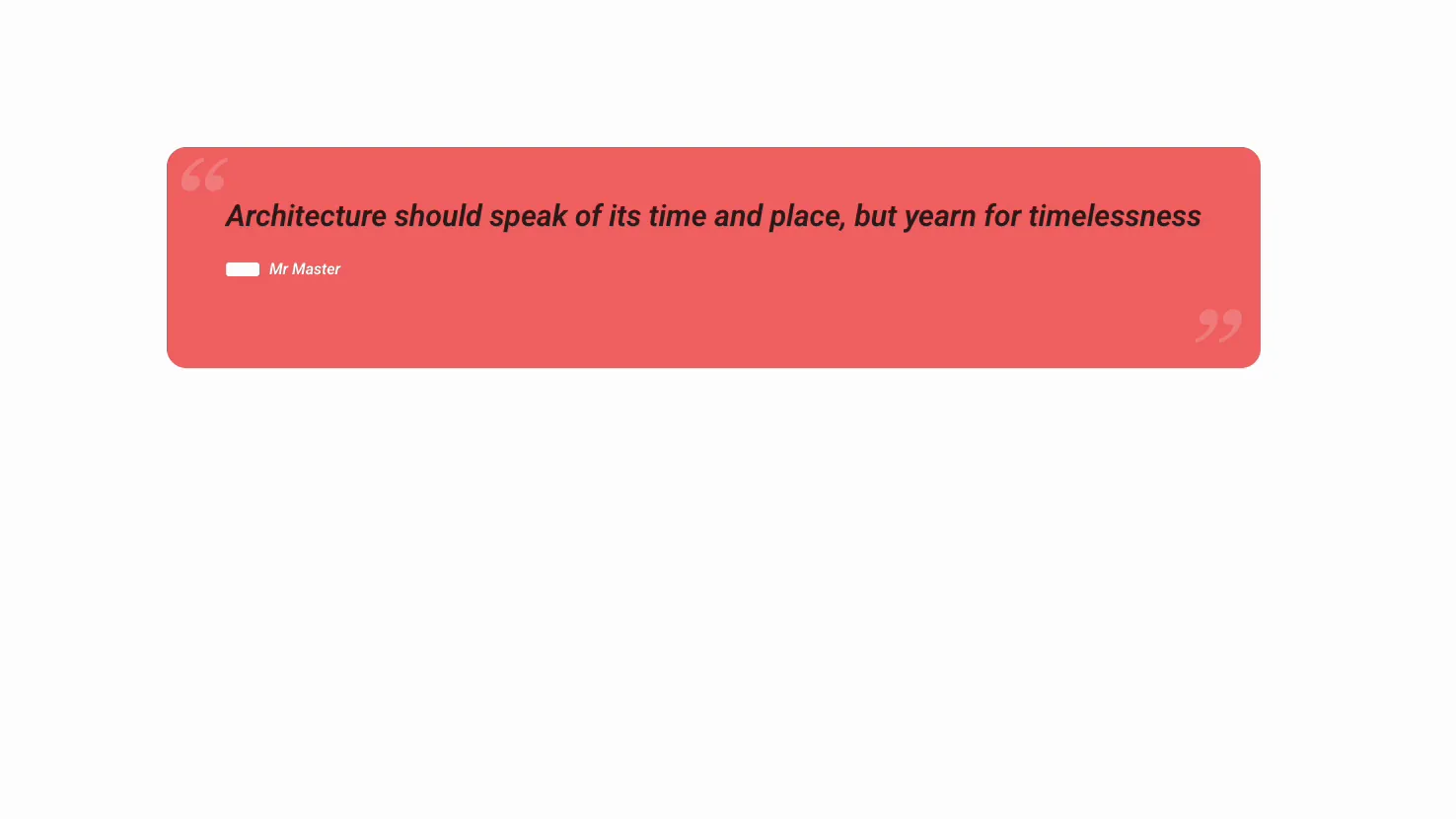Finished Master Addons blockquote on the live page, a red card with quotation marks, the quote text, and an author line