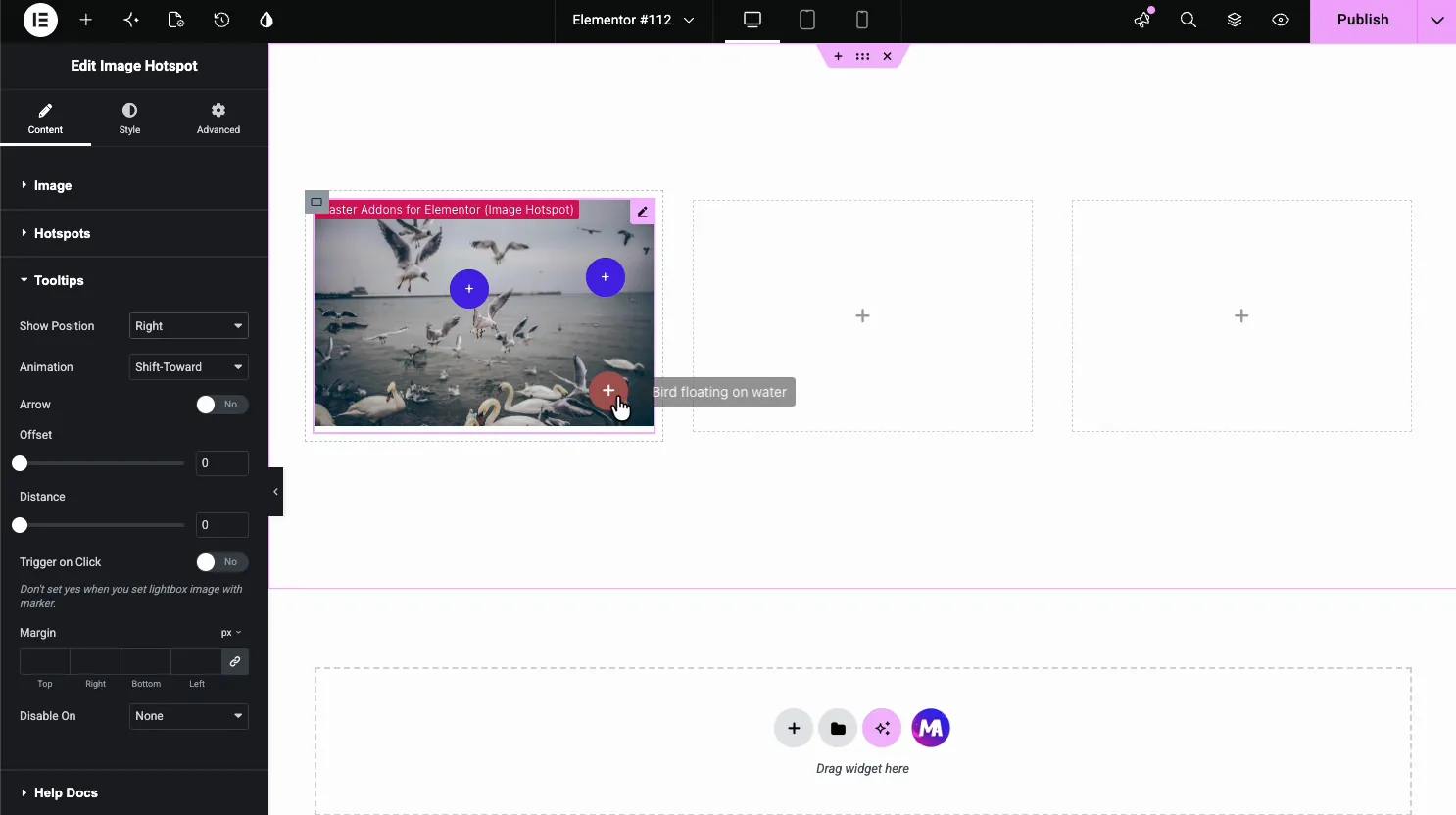 Image Hotspot Tooltips section with Show Position, Animation, Arrow, Offset, Distance, and Trigger on Click options