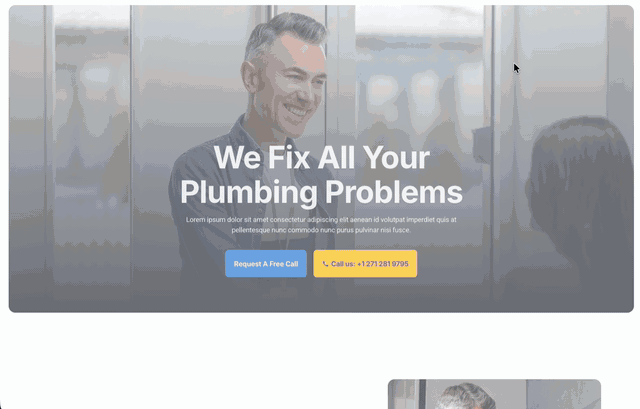 Entrance animations playing on a plumbing website as sections fade in and rise while scrolling down the page
