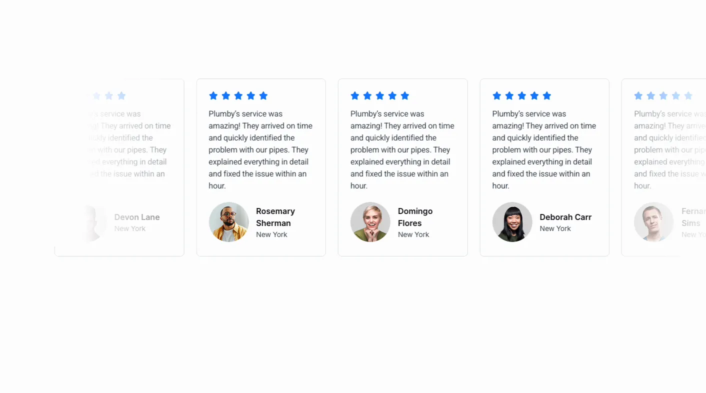 Published page with testimonial cards sliding across the screen from the custom CSS keyframe animation