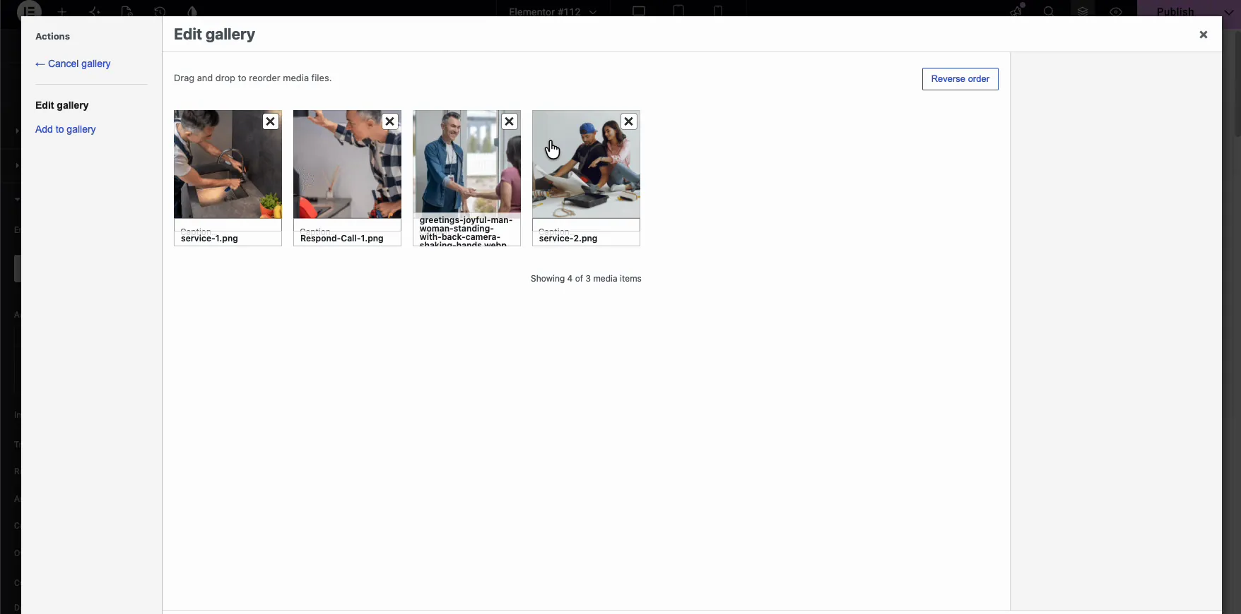 WordPress gallery editor reordering the slides for the Background Slider extension