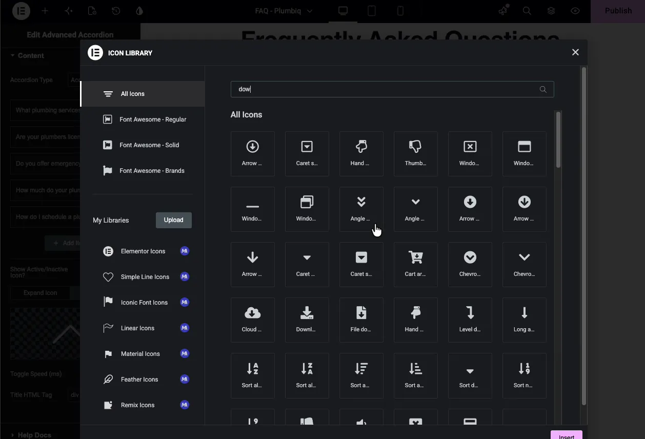 Collapse icon set to a caret shape with the toggle icons visible on the accordion items in the editor