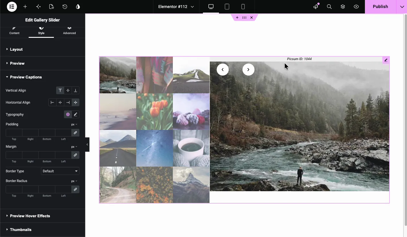 Preview Captions section with Vertical Align set to top so the caption bar sits above the preview image