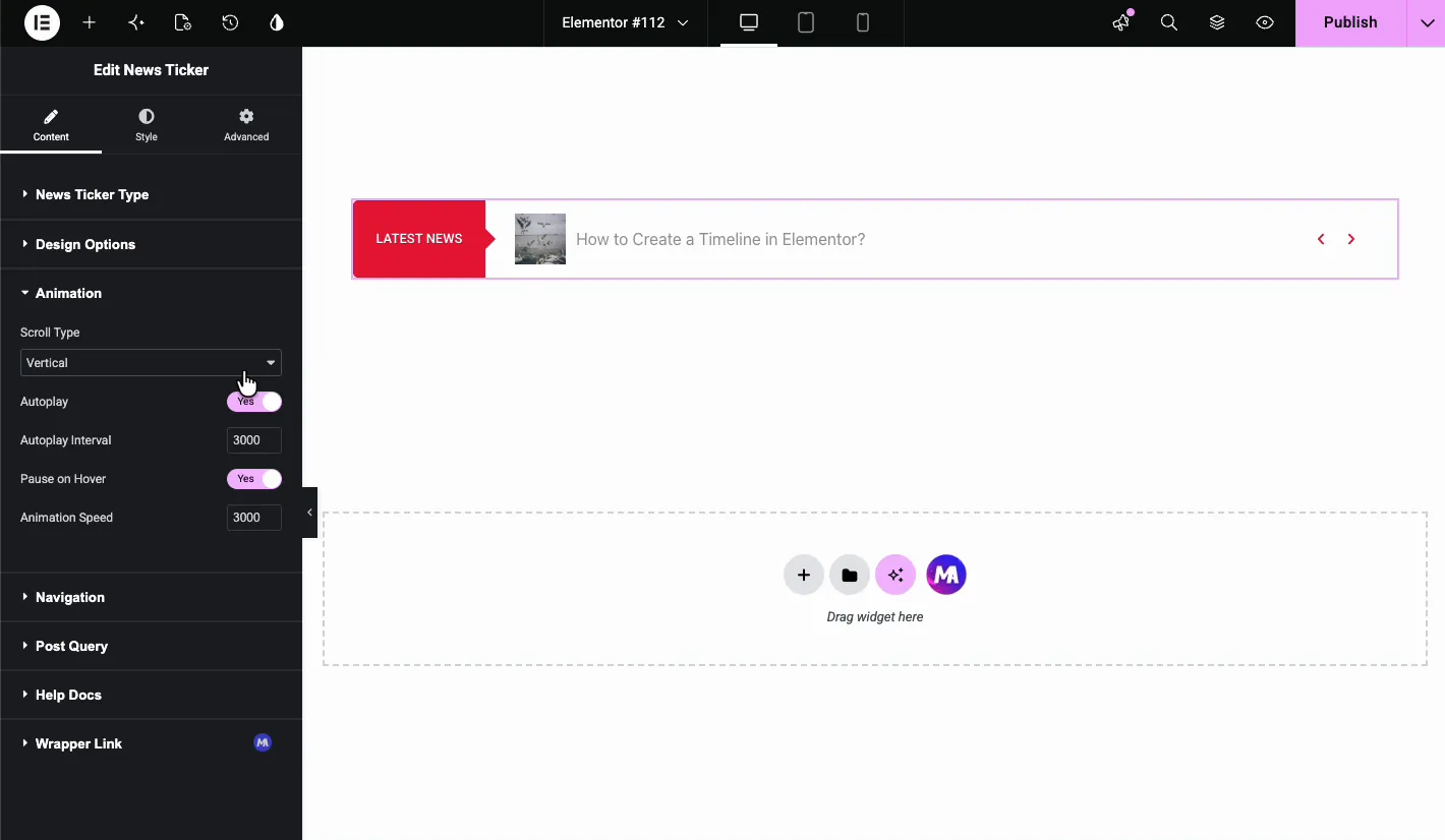 Animation section with Scroll Type set to Vertical