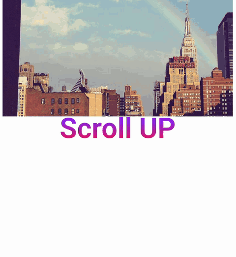 Animated preview of the Rellax parallax scrolling effect on the live Elementor page, with the skyline image drifting at a different speed than the page