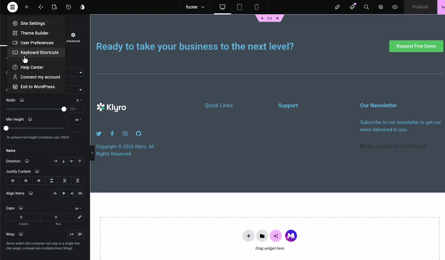 Envato Elements kit footer template edited in Elementor with Master Addons Theme Builder