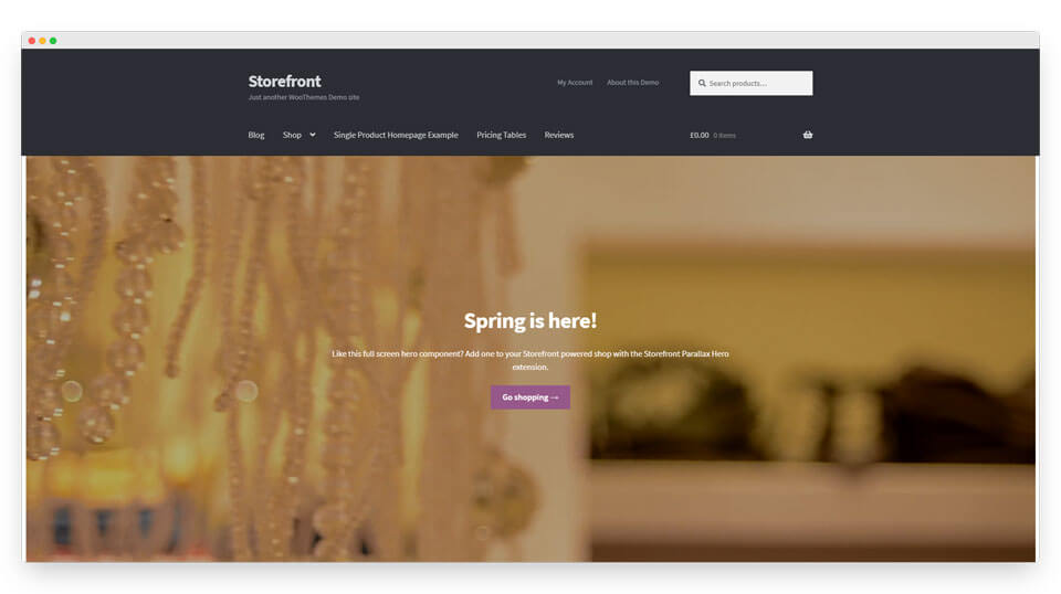 Storefront official WooCommerce theme used with Elementor