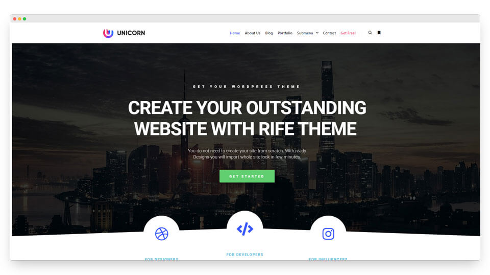 Rife Free creative portfolio WordPress theme for Elementor