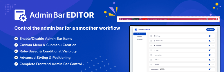 Admin Bar Editor plugin for customizing the WordPress toolbar