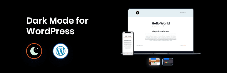 WP Dark Mode plugin toggle switching a WordPress site to dark theme