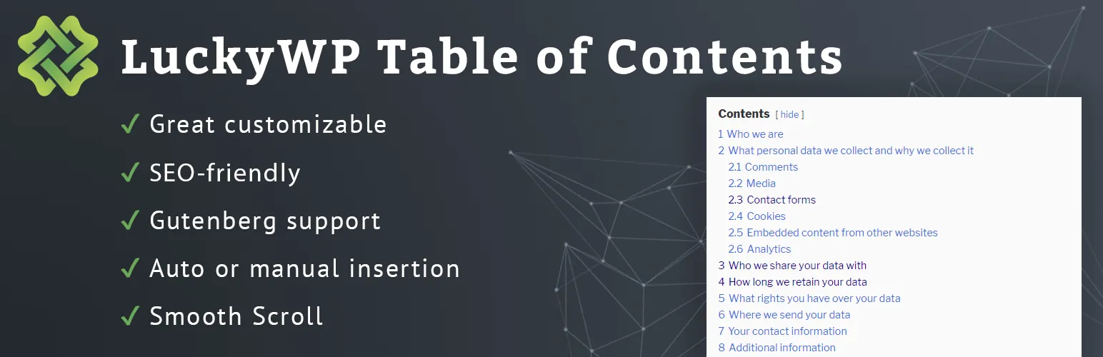 LuckyWP Table of Contents WordPress plugin banner