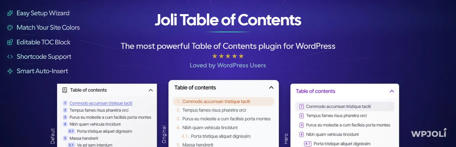 Joli Table of Contents floating sidebar WordPress plugin banner