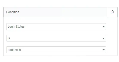 Elementor display condition set to Login Status Is, showing the element only to logged in users
