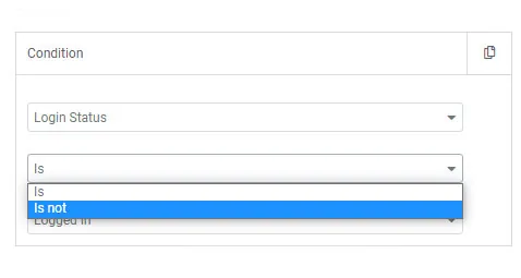 Elementor display condition set to Login Status Is Not, showing the element only to logged out visitors