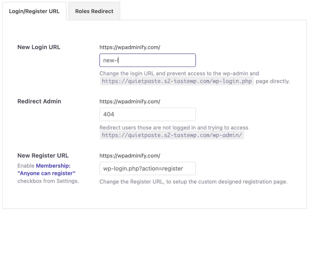 Changing the WordPress login URL and setting role based redirection in WP Adminify