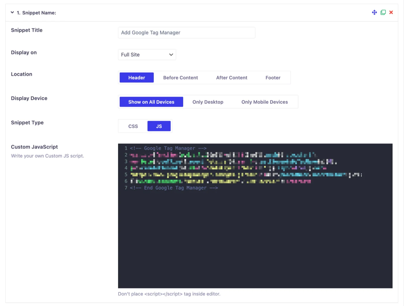 Adding a Google Tag Manager snippet to the WordPress header with WP Adminify
