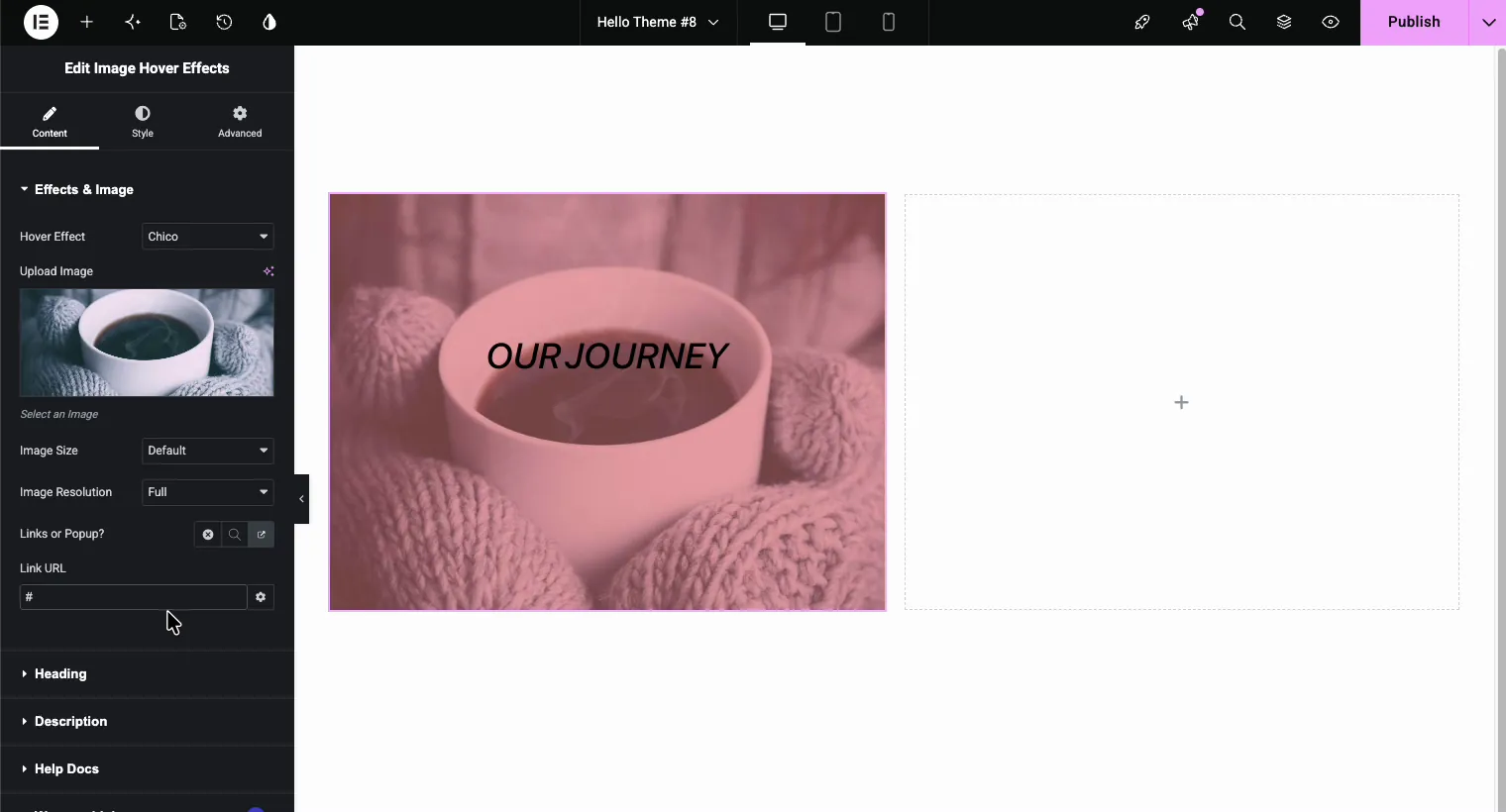 Link URL field in the Image Hover Effects widget making the whole Elementor image clickable