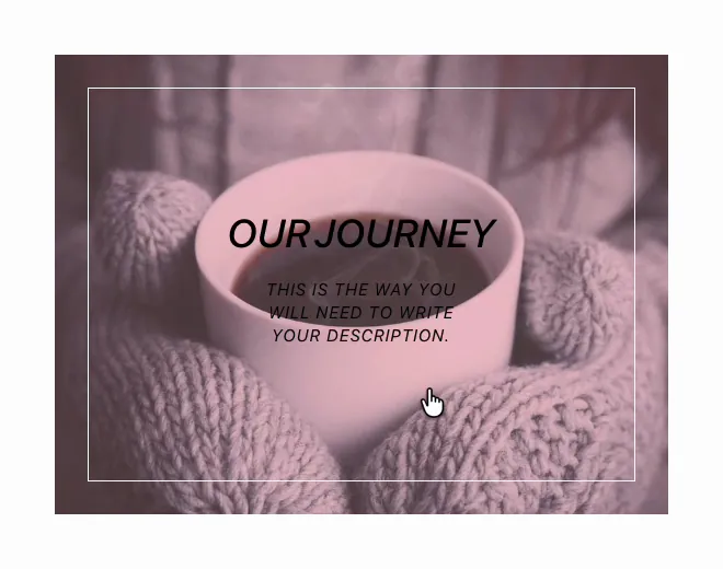 Finished Elementor text over image hover effect on the front end showing heading and description inside a framed overlay