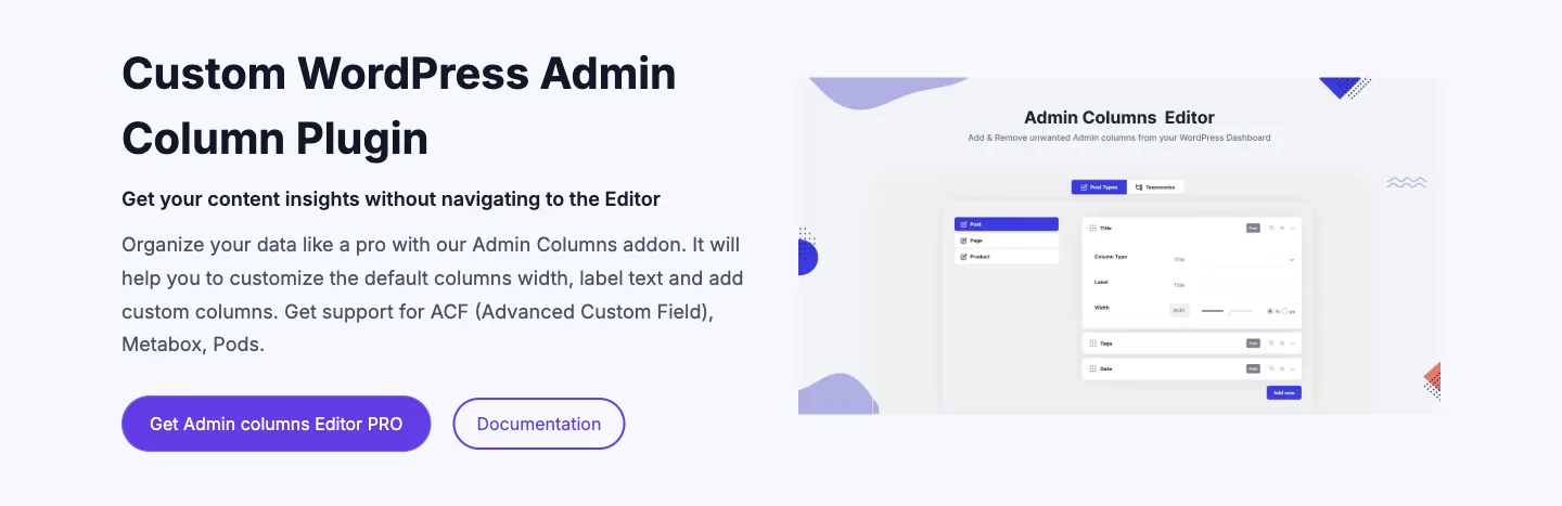 Admin Columns Editor page